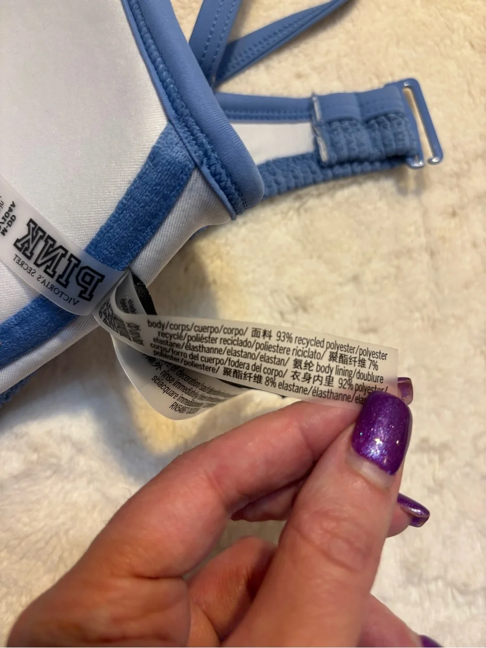 New PINK Victoria's Secret Bikini Top M-DD Blue Crinkle Texture Pushup Underwire